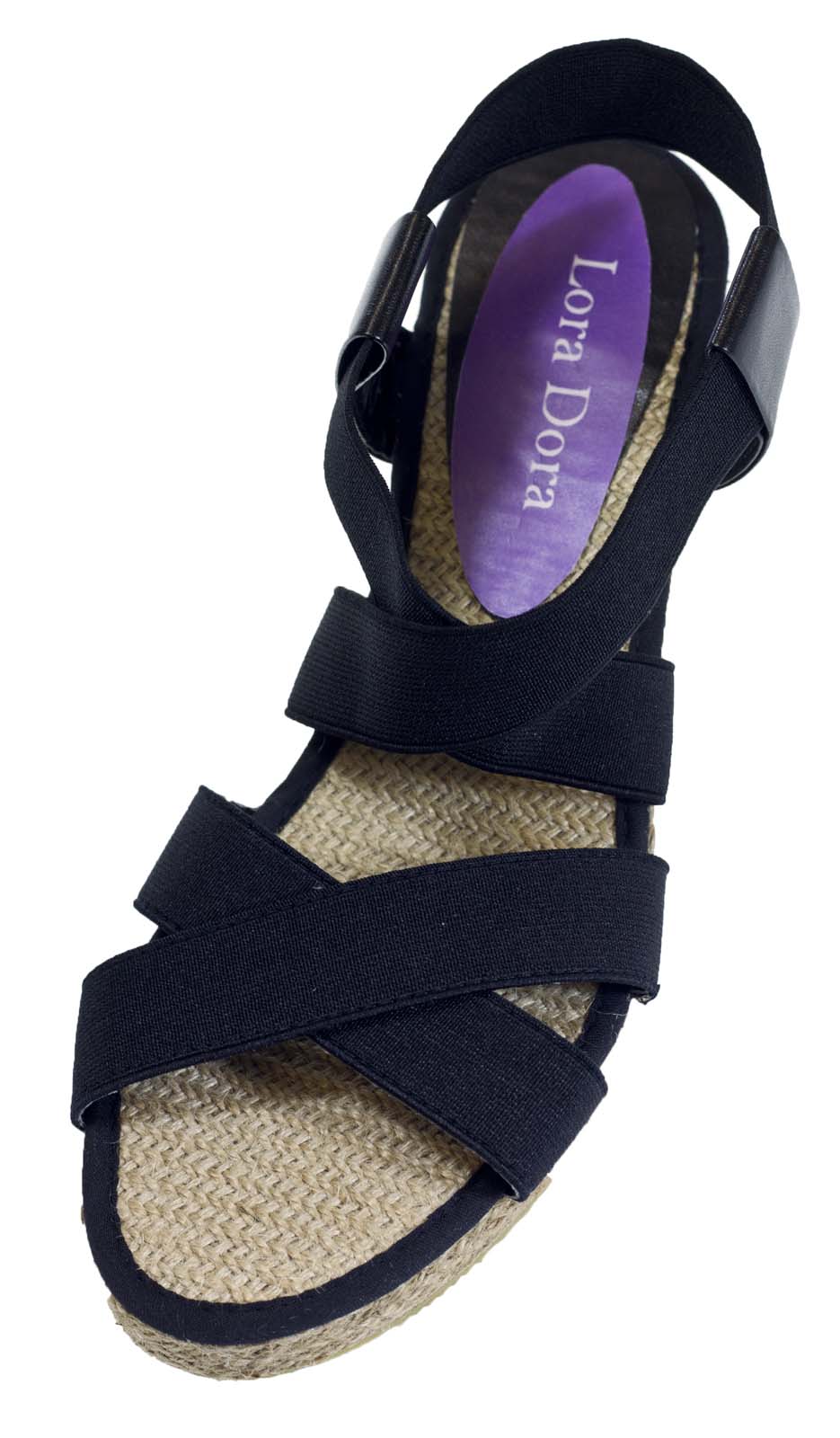 black elastic sandals flat